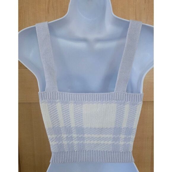 Hollister Womens XS Knit Cropped Plaid Tank Top Light Blue & White fairycore - Picture 2 of 9